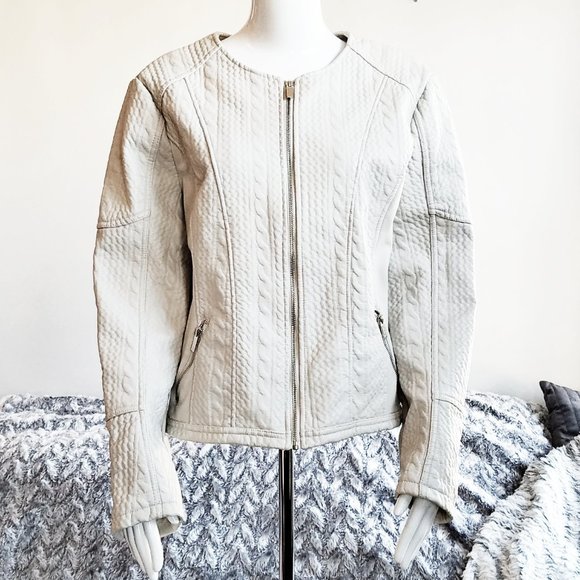 NY&C Taupe Knit Lined Textured Faux Leather Jacket - Picture 3 of 16